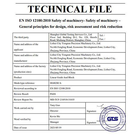EN ISO 12100:2010 Lineer Kılavuz ve Blok--Lishui Yongrun